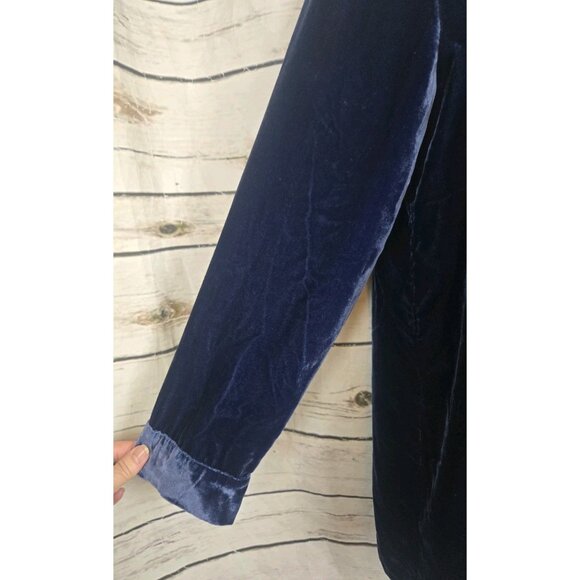 Sundance Blue Velvet Popover Top M Tunic Long Sleeves Silk Blend V-Neck - Picture 4 of 7